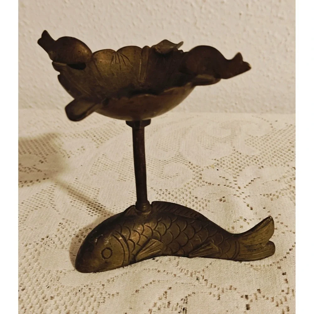 Vintage Mid Century Brass Fish/Bird Bath Brass Ashtray Unique